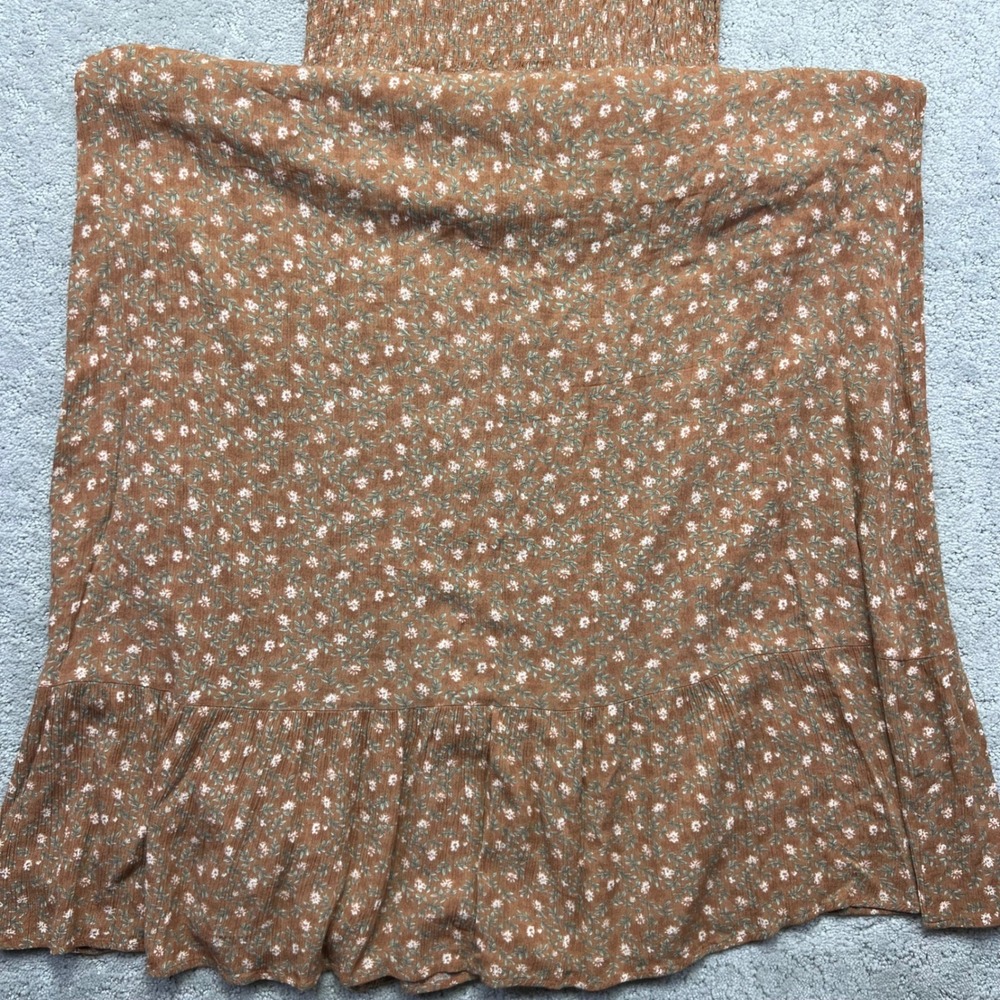 Heyson Dress Womens Small Brown Floral Smocked Flutter Sleeve Maxi Rayon - Picture 4 of 11